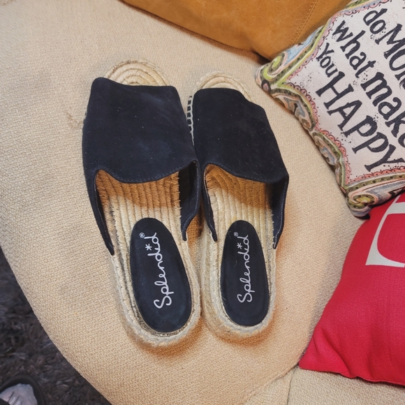 Splendid Black Suede Leather Slip On Espadrilles Slides Flats Black - Picture 3 of 8